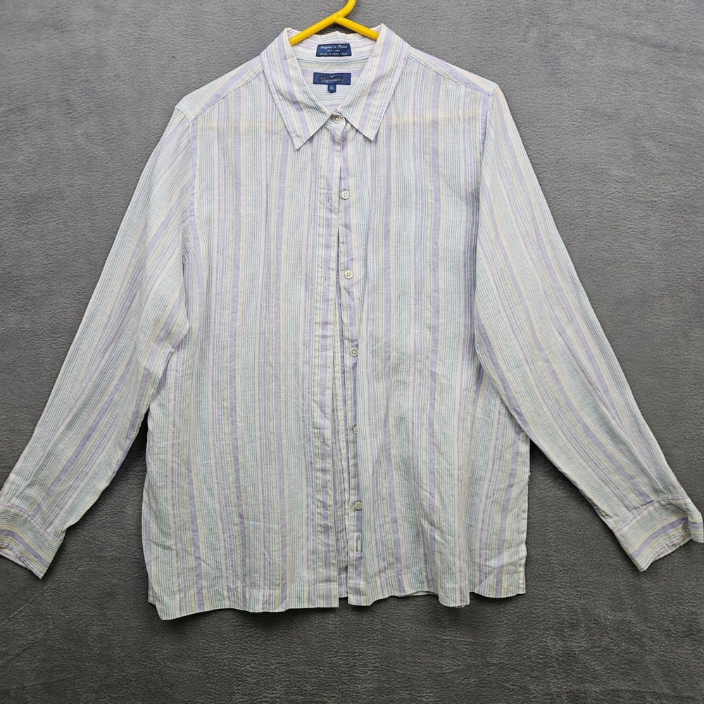 Faconnable French Linen Coastal Striped Button Shirt XL Pastel Vintage